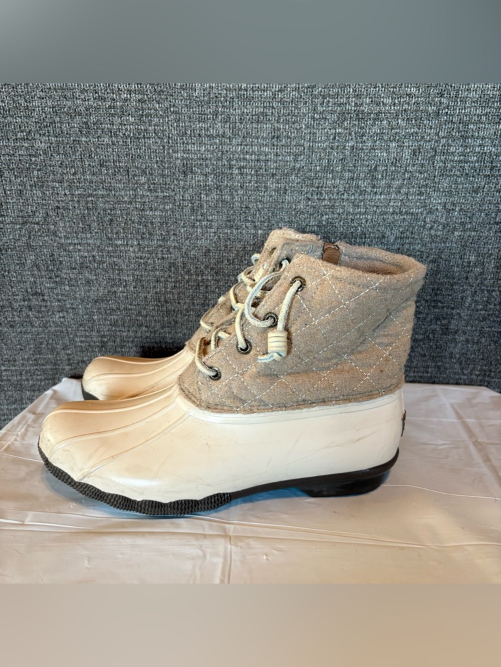 Sperry Saltwater Quilted Wool Duck Boots Women's 7.5 Oatmeal Oyster Side Zip